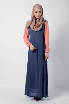 AGAPEON Long Sleeves Muslim Wear Chiffon Multiple Color Maxi Dress With Belt(Blue&Pink) - intl  