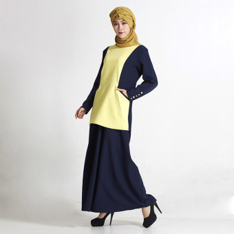 AGAPEON Muslim Double-Linen Baju Kurung Two-piece Kurung Set Yellow - intl  