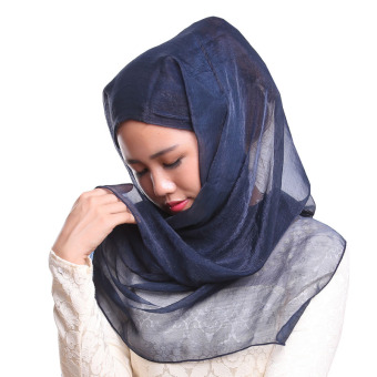 Agapeon Muslim Hijab Silk-feel Shawl Scarf Dark Blue  