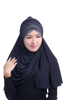 Agapeon New Fashion Muslim Instant Hijab Ice Silk Tudung(Navy Blue)  