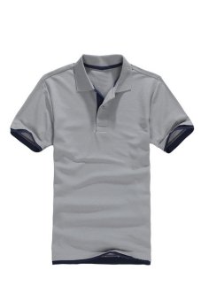 AJFASHION Men's Classic Lapel Polo T-shirt (Grey Navy)  