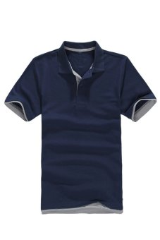 AJFASHION Men's Classic Lapel Polo T-shirt (Navy Grey)  