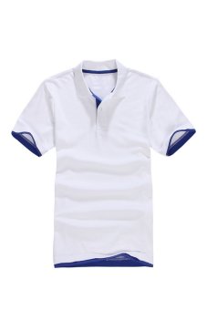 AJFASHION Men's Classic Lapel Polo T-shirt (White Royal Blue)  