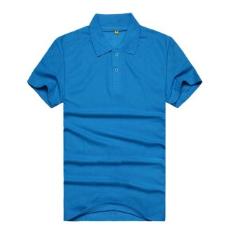 AJFASHION Mens Lapel Short Sleeve Solid Color POLO T-shirt (Blue)  