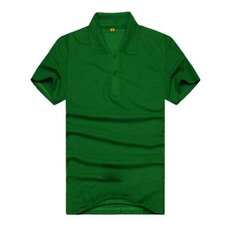 AJFASHION Mens Lapel Short Sleeve Solid Color POLO T-shirt (Dark Green)  