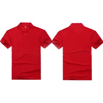 AJFASHION Mens Lapel Short Sleeve Solid Color POLO T-shirt(Red)  