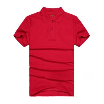AJFASHION Mens Lapel Short Sleeve Solid Color POLO T-shirt(Rosy)  