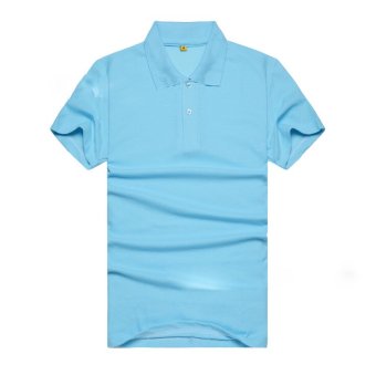 AJFASHION Mens Lapel Short Sleeve Solid Color POLO T-shirt (Turquoise Blue)  