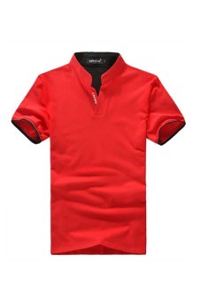 ajfashion Mens Slim Fitted Short-Sleeve Polo T-Shirts (Red)  