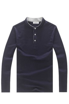 AJFASHION Men's Stand Collar Solid Color Slim Fit Long-Sleeved T-Shirt (Royal Blue)  