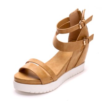 Alexis Leroy 2015 Summer Women's Classic Buckle Design Fashion Wedge Sandals(Beige)  