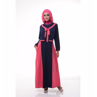 Alnita AG-14 Baju Muslim Baju Hijab Baju Muslim Modern Wanita Baju Muslim Gamis Dress Kaos Navy  