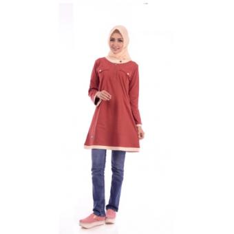 Alnita Blouse Atasan AA-15 Kaos Wanita Baju Muslim Tunik Kemeja Kaos Merah Two Tone  