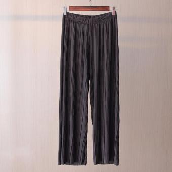 Amart Fashion Women Wide Leg Pants Pleated Loose Elastic Waist Spring Autumn Casual Trousers (Dark Grey) - intl  
