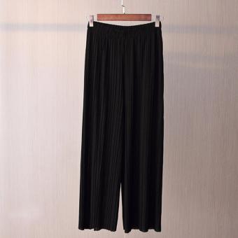 Amart Fashion Women Wide Leg Pants Pleated Loose Elastic Waist Spring Autumn Casual Trousers (Black) - intl  