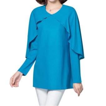 Amart New Muslim shawl Loose long sleeve pure color round neck Malaysia Indonesia tops (blue) - intl  