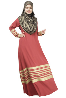 Aooluo 2016 Muslim Women's Wear Long Sleeve Golden Stripes Loose Waist Nationality Clothing The Malay Dress(Orange red) - intl  