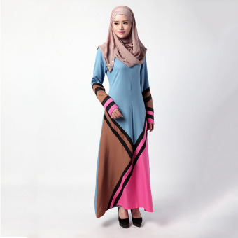 Aooluo 2016 Summer New Fashion Muslim Women's Chiffon Long Gown Geometry Malaysia Dress (Blue) - intl  