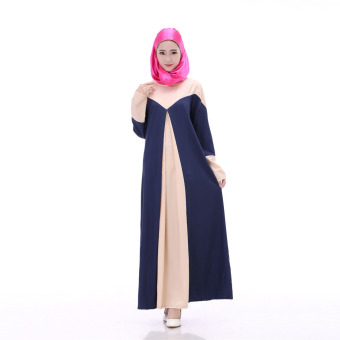 Aooluo Muslim Wear Women's Fashion Wear O-Neck Long Sleeve Sweet Muslim Dress (Navy Blue) - intl  