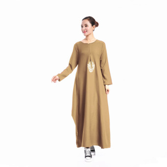 Aooluo Muslim Women's Fashion Wear O-Neck Long Sleeve Chiffon Dress Women's Robes (Khaki) - intl  