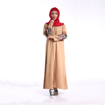 Aooluo Women's Muslim Wear O-Neck Long Sleeve Chiffon Dress Retro Women's Robes (Apricot)  
