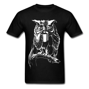 AOSEN FASHION Custom Design Men's Coffee Owl T-Shirts Black  