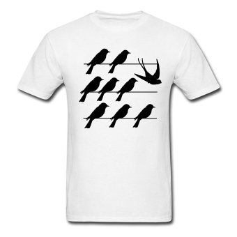 AOSEN FASHION Fashion Men's Birds On three Sticks T-Shirts White  