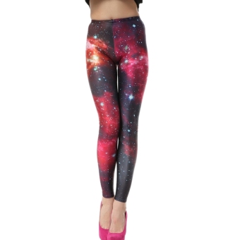 AOXINDA New Printed Fashionable Women's Galaxy Pink Printed Stretch Leggings Pencil Tight Pants - Intl  