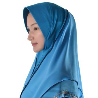 Arabic Muslim Keffiyeh Scarf Wrap Crystal Ornament Turban Blue - intl  