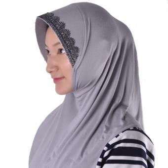 Arabic Muslim Keffiyeh Scarf Wrap Lace Paillette Ornament Turban Gray - intl  