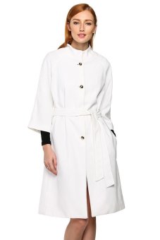 ASTAR ACEVOG 3/4 Sleeve Wool Blend Winter Jackets Tunic Long Coat Outerwear (White)  