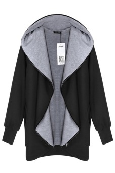 ASTAR ACEVOG Women Fashion Casual Hooded Cotton Blend Pure Color Zipper Closure Thick Sports Coat Sweatshirt ( Black )  