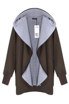 ASTAR ACEVOG Women Fashion Casual Hooded Cotton Blend Pure Color Zipper Closure Thick Sports Coat Sweatshirt ( Brown )  