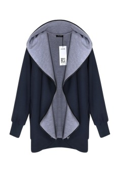 ASTAR ACEVOG Women Fashion Casual Hooded Cotton Blend Pure Color Zipper Closure Thick Sports Coat Sweatshirt ( Navy Blue )  