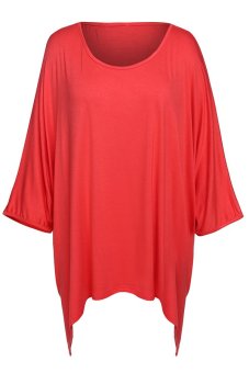 Astar ANGVNS Women Casual O-Neck Batwing Sleeve Loose Irregular Top Blouse ( Red )ï¼ˆï¼‰  