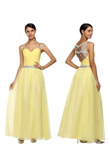 Astar Backless Sequins Long Strap Maxi Dress (Yellow) - intl  