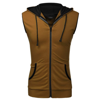 Astar COOFANDY Men Hooded Sleeveless Active Zip-up Vest (Brown)  