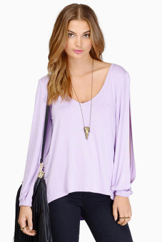 Astar Deep V-Neck Long-Sleeve Lady's Women T-Shirts (Purple) - intl  