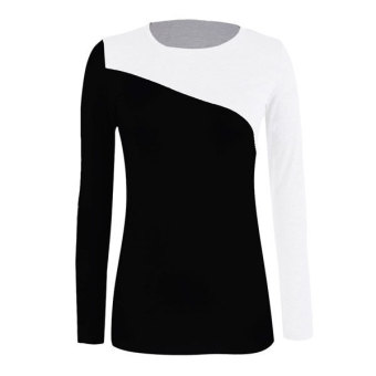 Astar Hot Fashion Stylish European Style Lady Women's Long Sleeve Splicing Tops Blouse T-shirt(Black)  