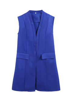 Astar Ladies Women Casual Sleeveless Cardigan Solid Long Vest Coat Pockets Waistcoat Outwear Dark Blue ( Blue ) - intl  