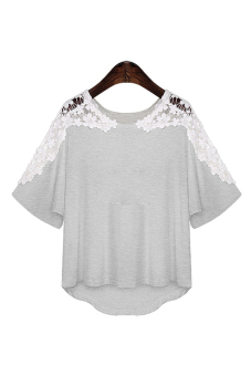 Astar Lady Women's Casual Irregular Lace Short Sleeve OffShoulder Hollow Out T-Shirt ( Grey )ï¼ˆï¼‰  