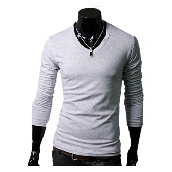 Astar Long Sleeve Men Slim T-shirts Tee Tops ( Light Gray )  