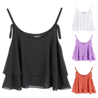 Astar New Fashion Women's Sleeveless O-Neck Spaghetti Strap Sexy Loose Double Chiffon Blouse ( purple ) - intl  