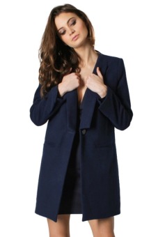 Astar Stylish Ladies Women Elegant Lapel Classic Trench Coat Long Coat ( Navy Blue )  