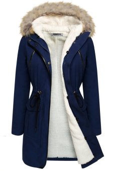 ASTAR Stylish New Womens Fleece Warm Faux Fur Winter Coat Hooded Parka Overcoat Jacket ( Blue )  