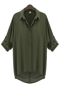Astar Turn-down Collar Long Sleeve Loose Cool Casual Chiffon Shirt (Green) (Intl)  