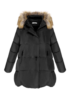 ASTAR Winter Women Coat Fur Collar Hooded Cotton Long Sleeve Jacket Coat Parka Outwear ( Black )  