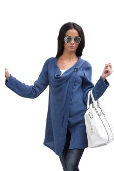 Astar Women Irregular Button Cotton Blend Cardigan (Dark Blue) - intl  