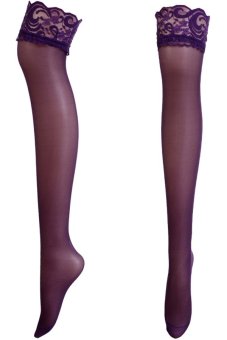 ASTAR Women Lace Decoration Long Knee Thigh High Boot Tights Purple - intl  