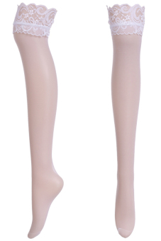 ASTAR Women Lace Decoration Long Knee Thigh High Boot Tights White - intl  